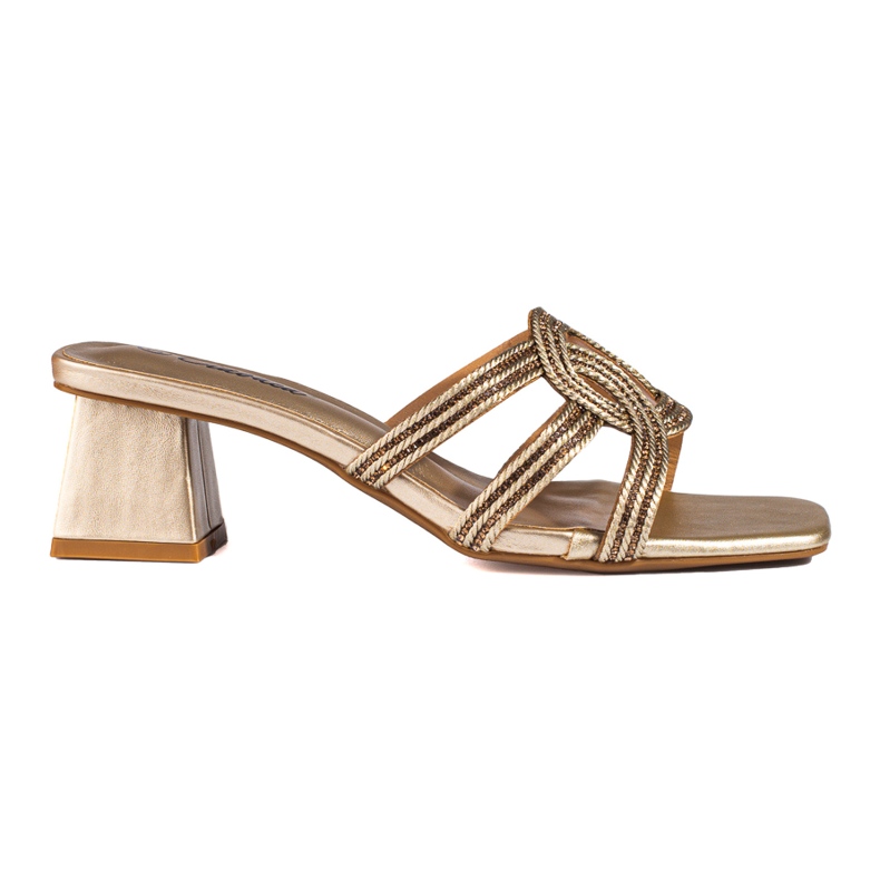 Women's elegant Shelovet golden slippers on the post Women's elegant Shelovet golden slippers on the post