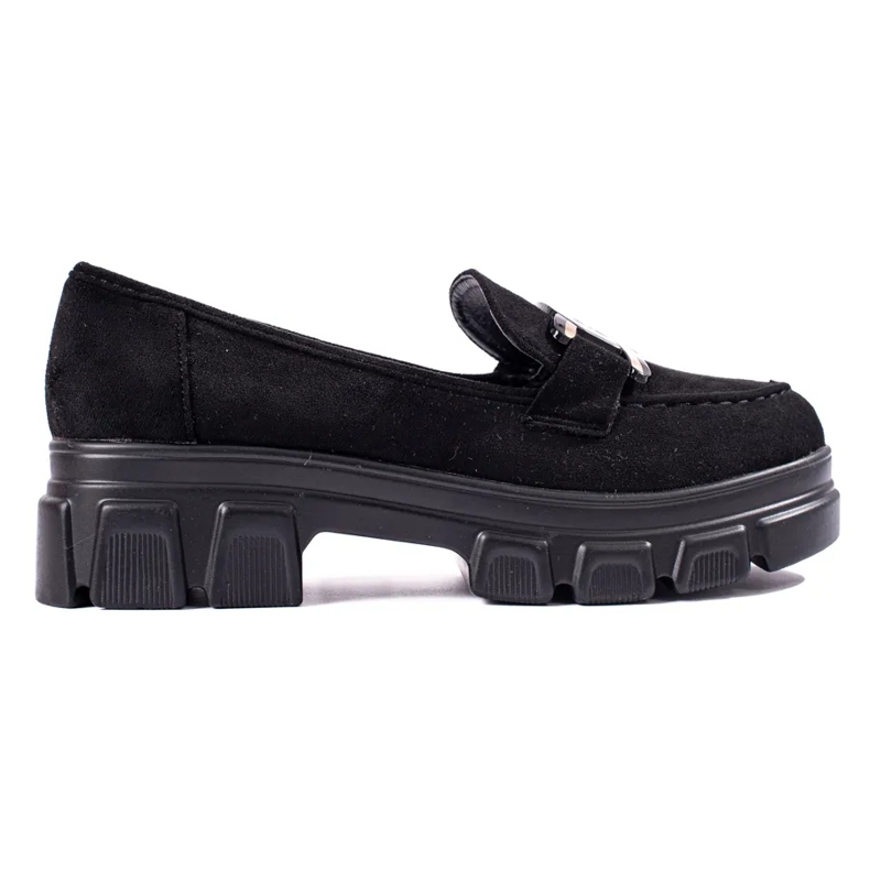 Black suede loafers on the platform Shelovet