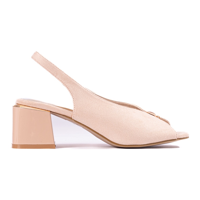 Beige elegant women's suede sandals on the Shelovet post