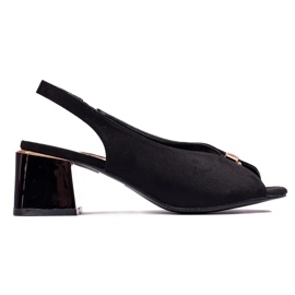 Black elegant women's suede sandals on the Shelovet post