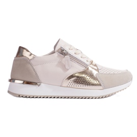 Shelvt women's leather sports shoes, beige Shelvt women's leather sports shoes, beige