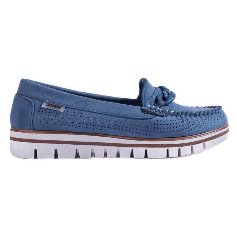 Women's openwork suede moccasins navy blue Shelovet Women's openwork suede moccasins navy blue Shelovet