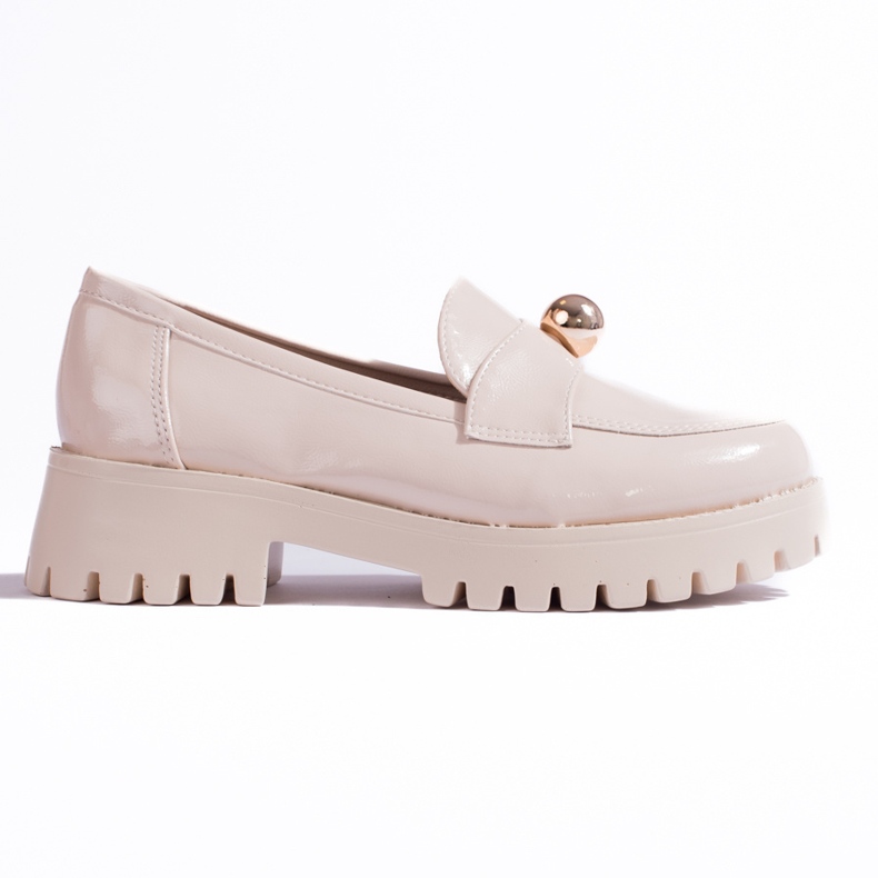 Lacquered loafers with gold decoration Shelovet beige