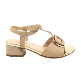 Elegant high-heeled sandals with a decoration, Sergio Leone SK706 Coffe beige
