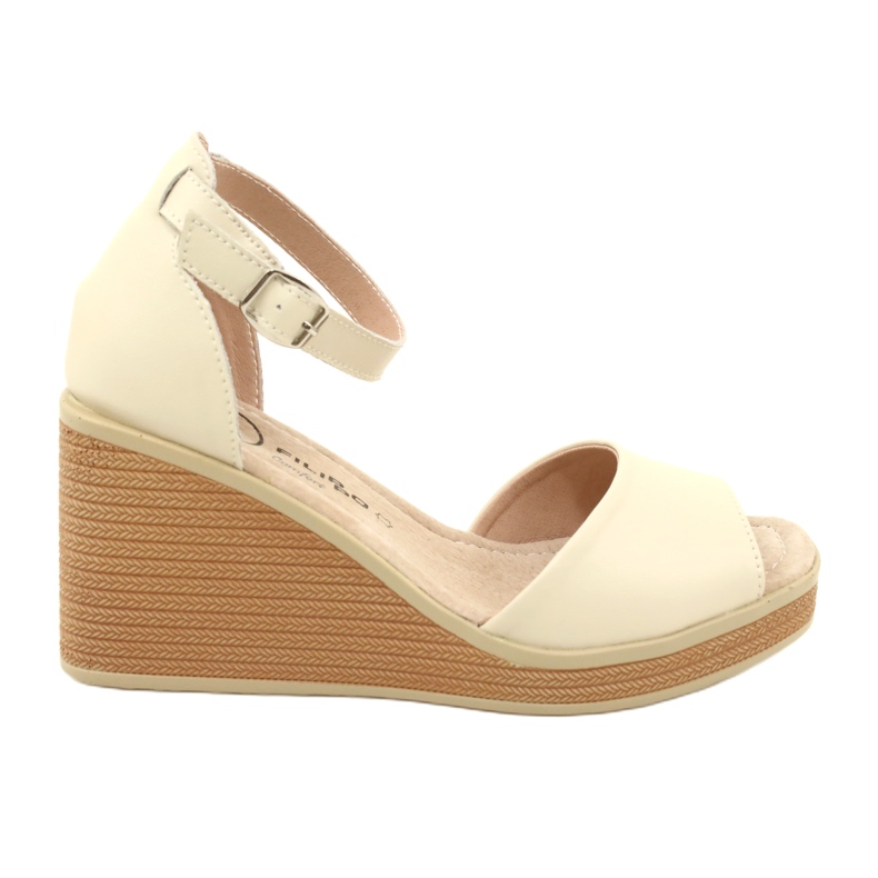 Filippo DS4507 BE Leather Wedge Sandals, Beige