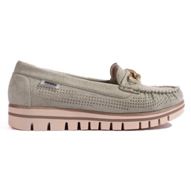 Green women's openwork suede loafers from Shelovet Green women's openwork suede loafers from Shelovet