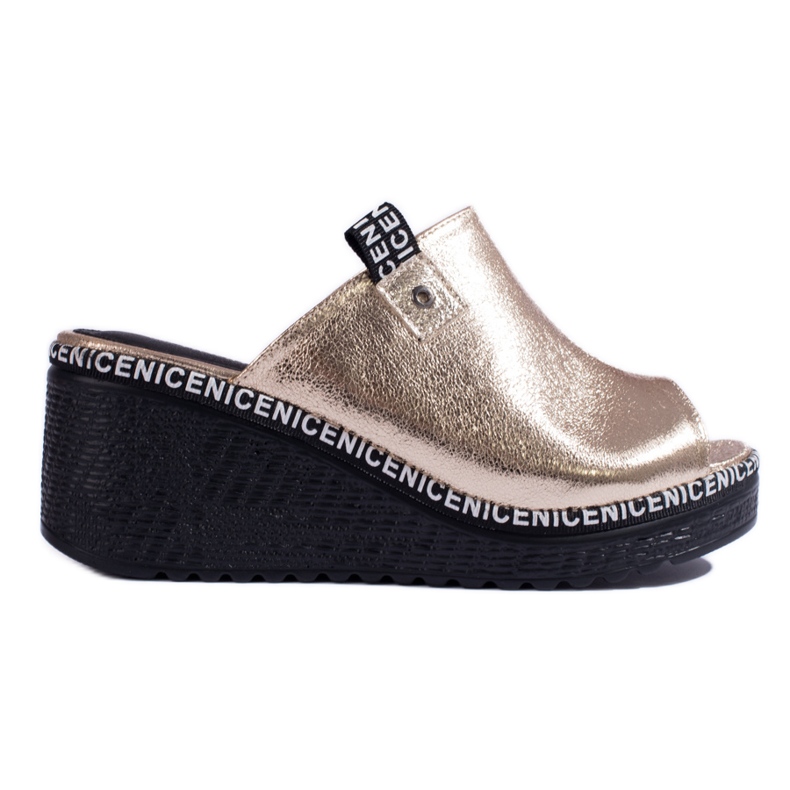 Women's gold Shelovet wedge slippers golden