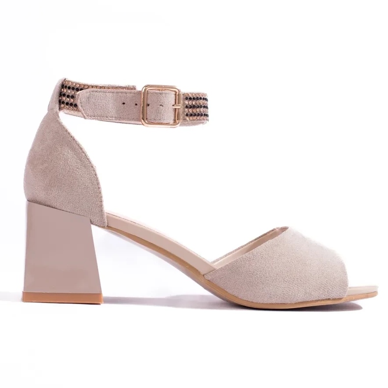 Beige women's sandals with a low heel from Shelovet
