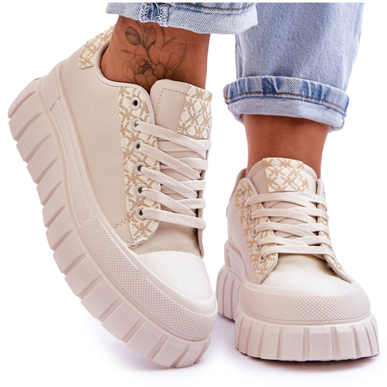 PG1 Women's Leather Platform Sneakers Beige Alison PG1 Women's Leather Platform Sneakers Beige Alison