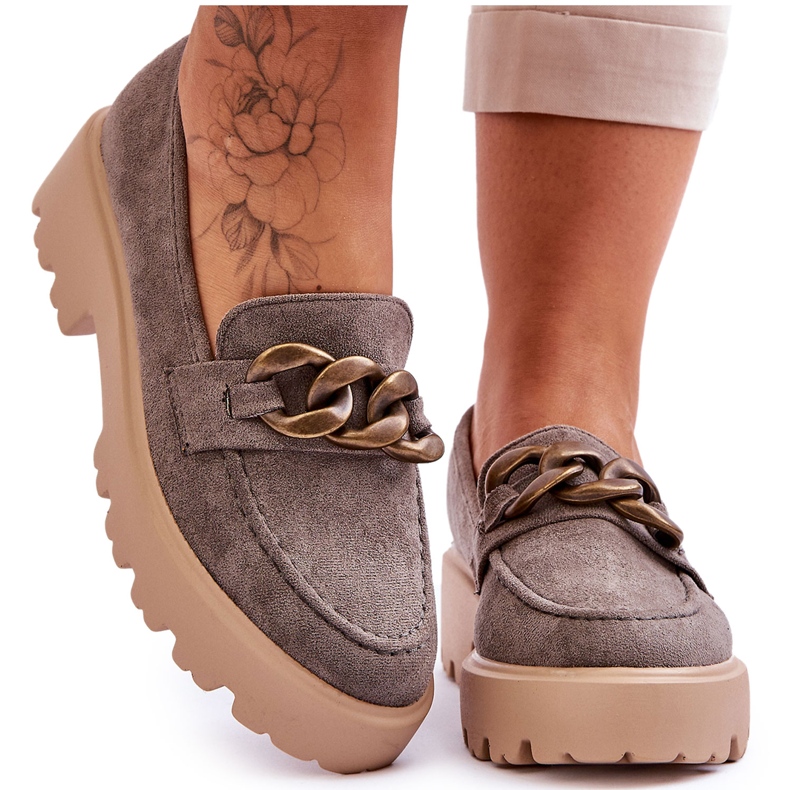 Women's Suede Loafers S.Barski HX52-222 Gray grey