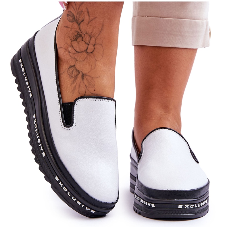 S.Barski Slip-On Leather Platform Sneakers White Madeline