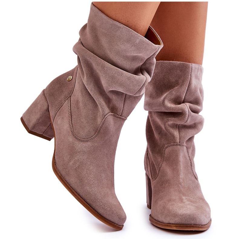 Maciejka Suede Slip-On Boots 06005-10 Dark Beige