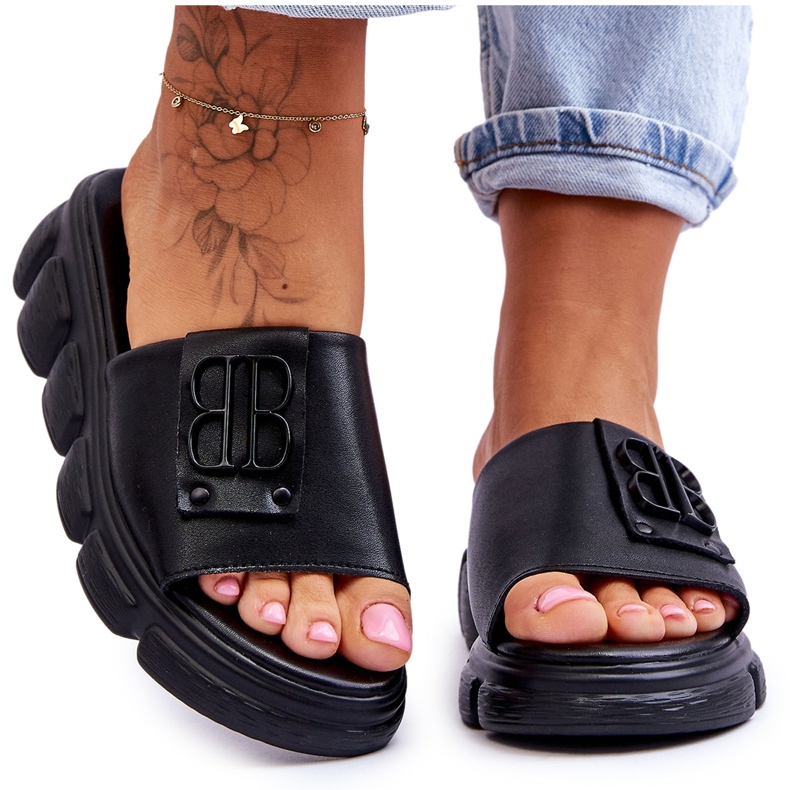 Vinceza Women's Platform Slippers With Decoration Black Monroe Vinceza Women's Platform Slippers With Decoration Black Monroe