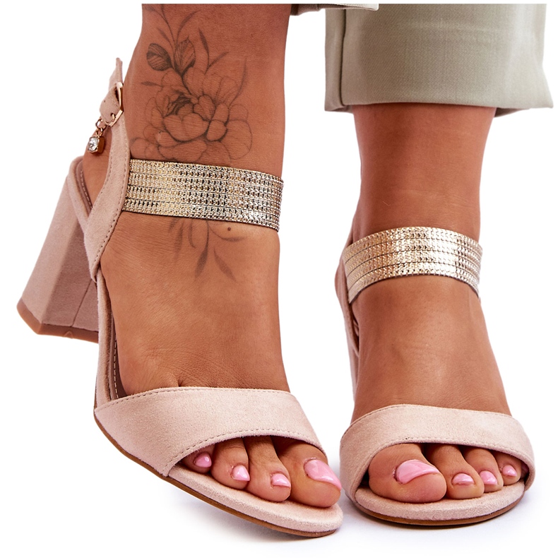 S.Barski Women's Sandals On High Heel Suede Beige Enjoy