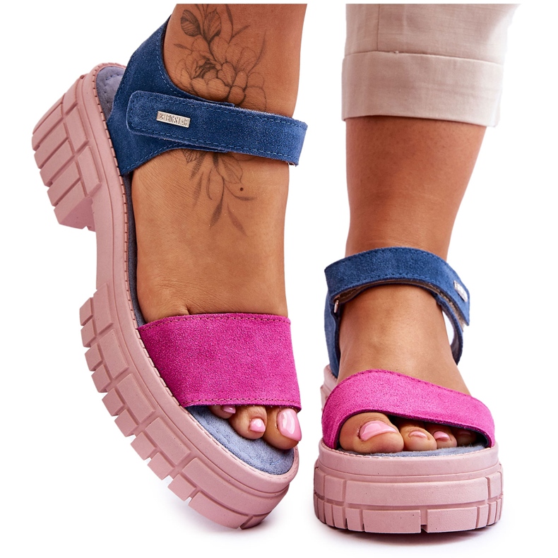 Women's Big Star Suede Sandals LL276034 Blue-Pink Women's Big Star Suede Sandals LL276034 Blue-Pink