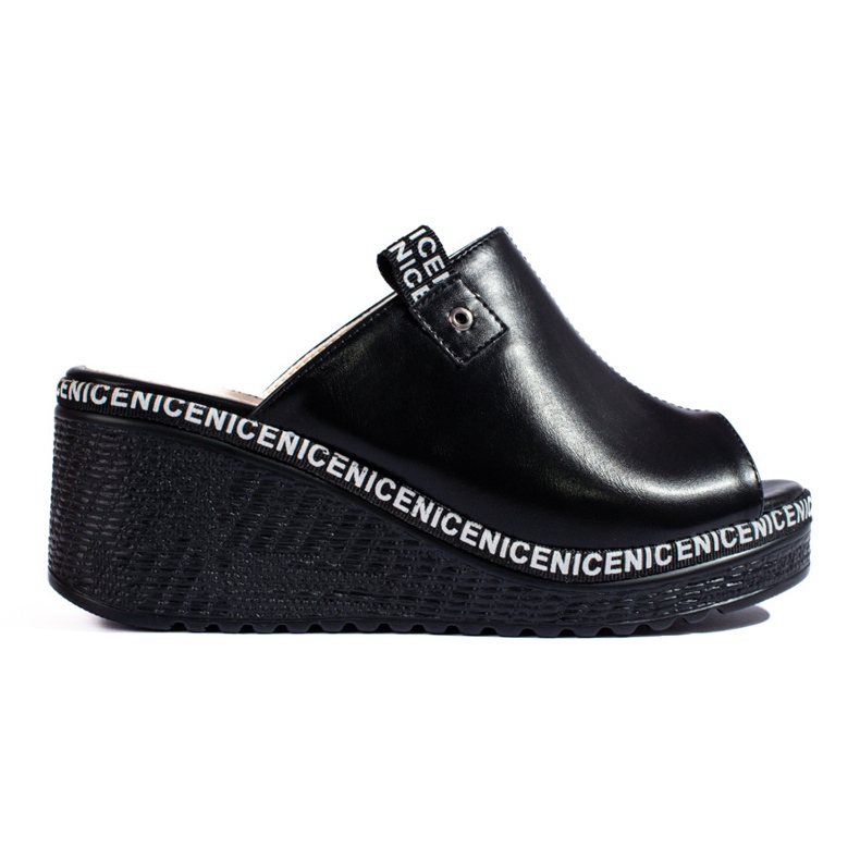 Women's black Shelovet wedge slippers Women's black Shelovet wedge slippers