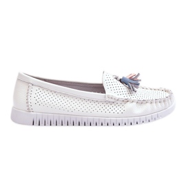 Women's Openwork Leather Loafers White Lanzarot