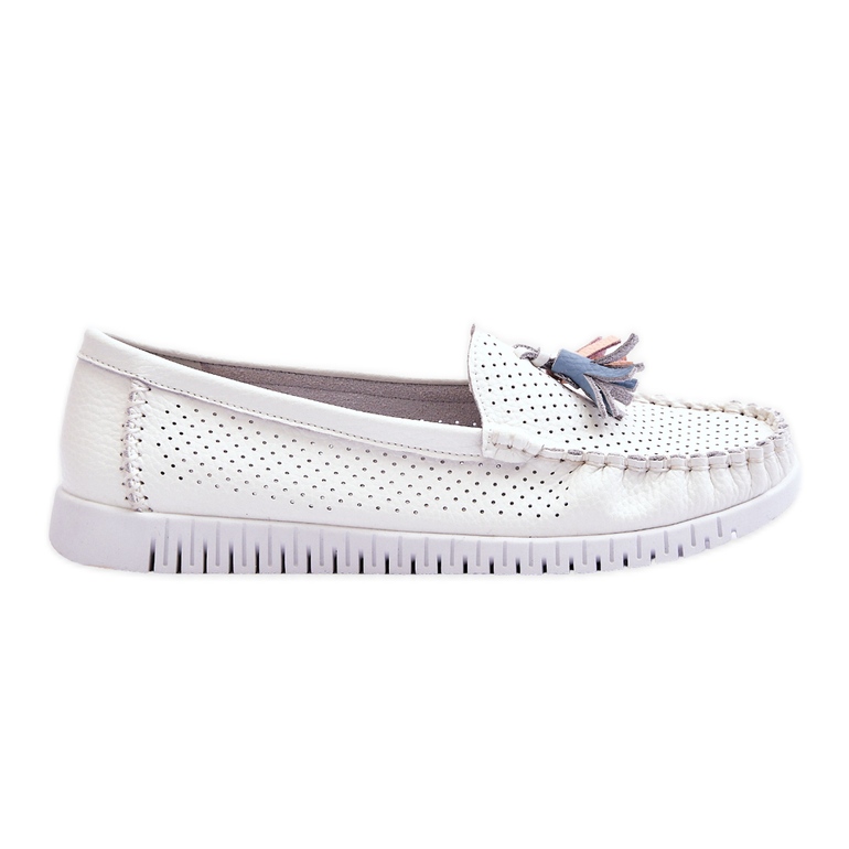 Women's Openwork Leather Loafers White Lanzarot