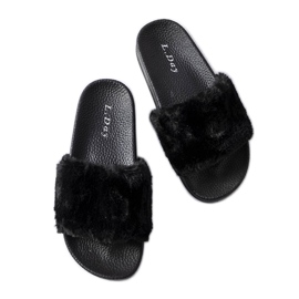 Black slides with Ivory fur