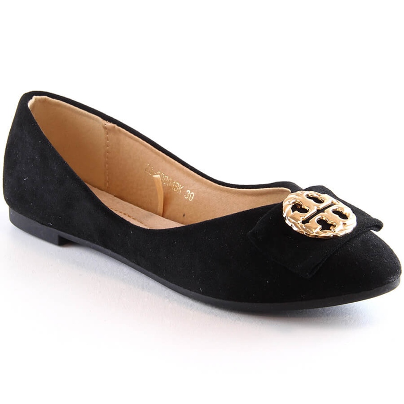 Women's suede low-heeled black ballerinas Potocki BB23004