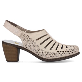 Rieker 40959-60 beige leather high heel sandals