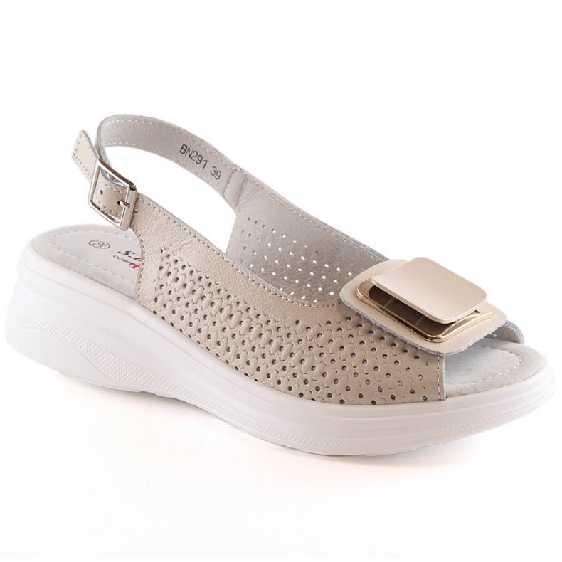 Women's comfortable leather wedge sandals beige S.Barski BN291