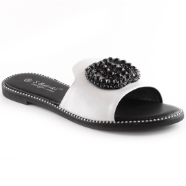 Women's comfortable flat slippers with zircons silver S.Barski Kv 520-30