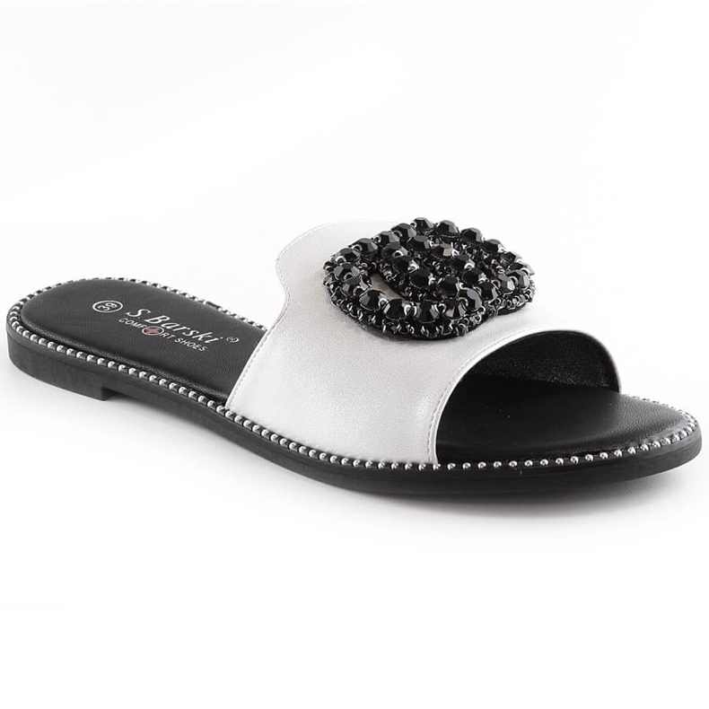Women's comfortable flat slippers with zircons silver S.Barski Kv 520-30