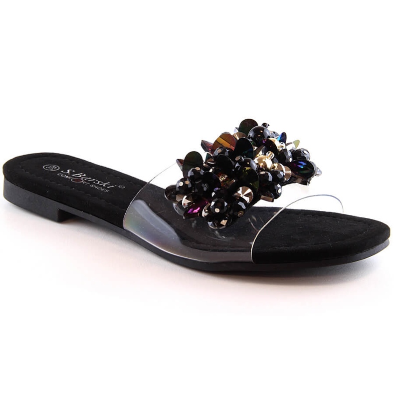 Women's comfortable transparent slippers with black beads S.Barski Kv 576-3