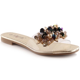 Women's comfortable transparent slippers with golden beads S.Barski Kv 576-3