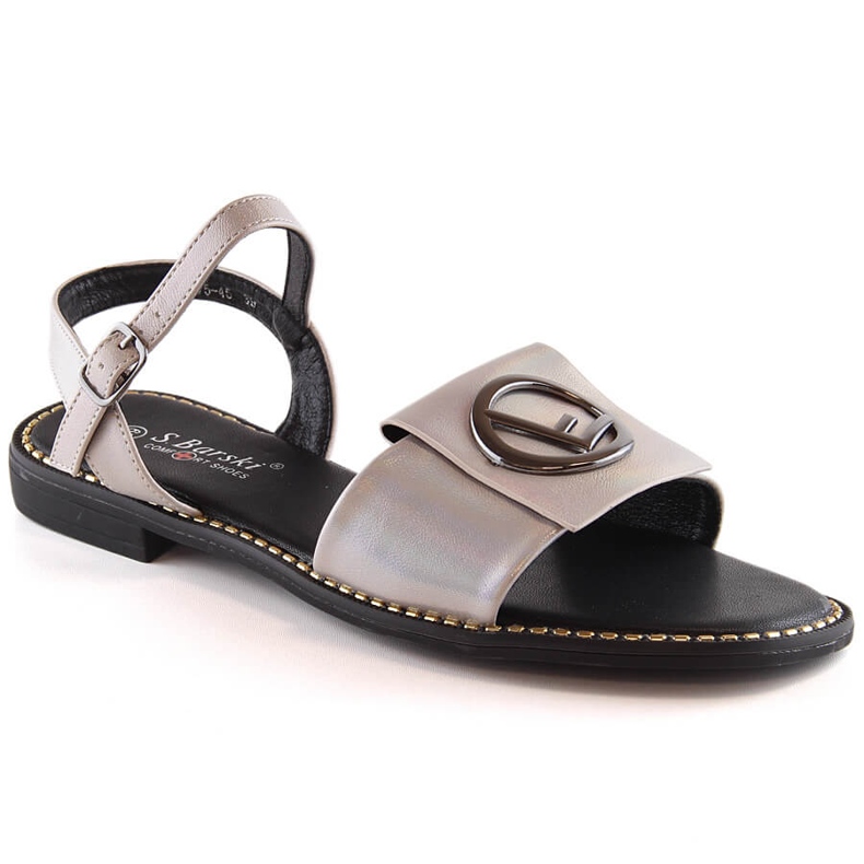Women's comfortable flat shiny beige sandals S.Barski Kv 2775-45