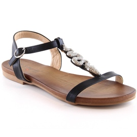Women's comfortable flat sandals with a snake black S.Barski Kv 5541-42