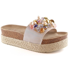 Women's espadrilles on the platform with beads beige S.Barski Kv 578-1