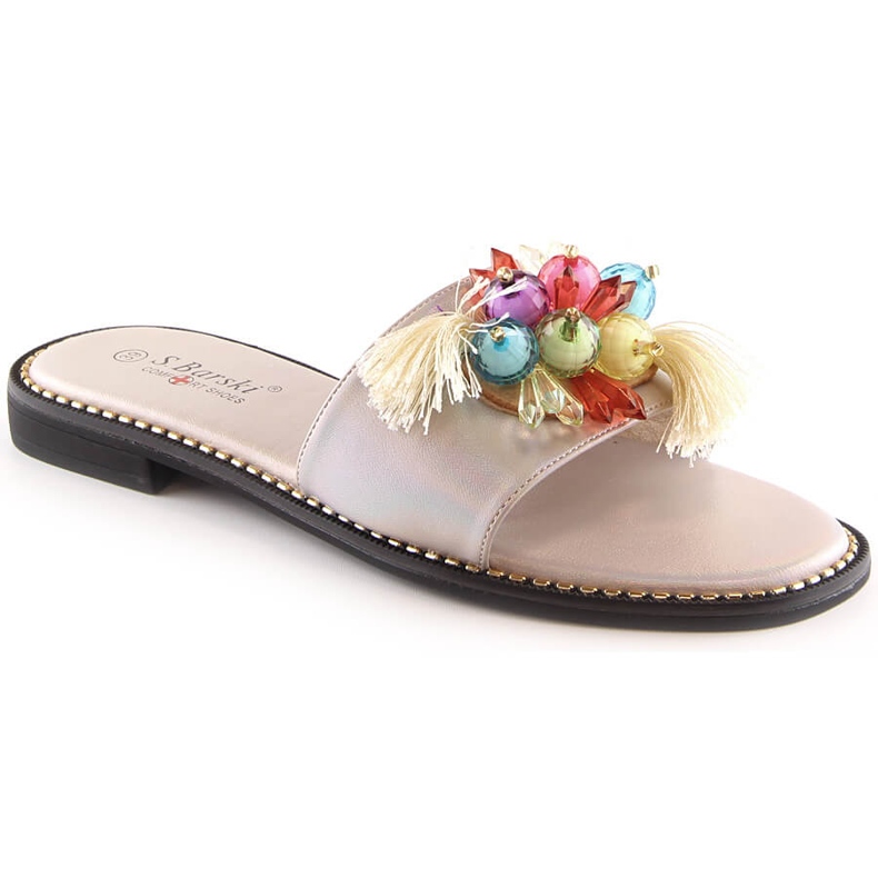 Women's comfortable beige flat sandals with beads S.Barski Kv 2775-47