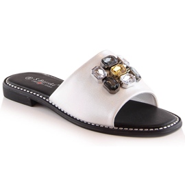 Women's flat comfortable white slippers with zircons S.Barski Kv 2775-31 Women's flat comfortable white slippers with zircons S.Barski Kv 2775-31