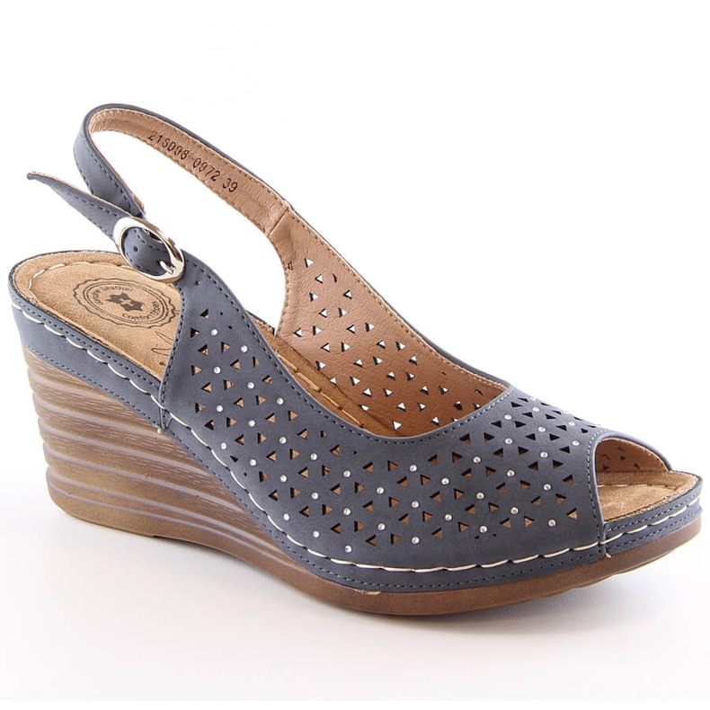 Women's comfortable sandals on the wedge with zircons navy blue eVento 0972