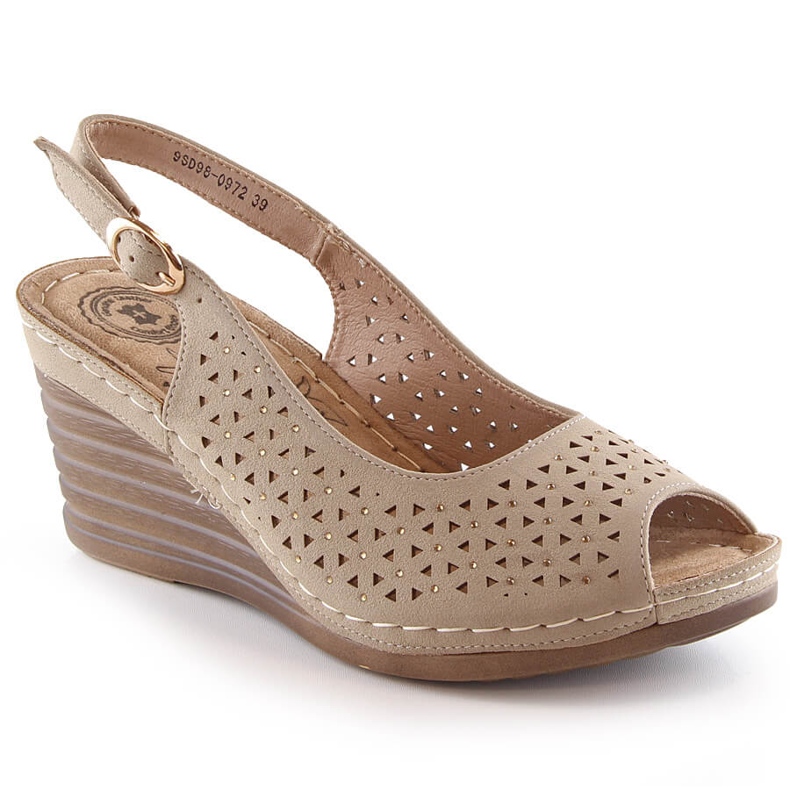 Women's comfortable sandals on the wedge with zircons beige eVento 0972