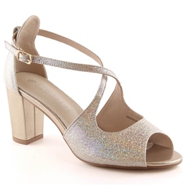 Women's elegant gold brocade sandals on the post Filippo Ds 4632 golden