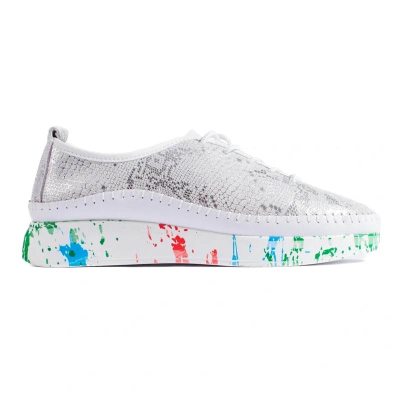 Women's silver leather shoes with a colored Shelovet platform