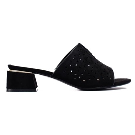 Black women's openwork flip-flops with a low heel Black women's openwork flip-flops with a low heel