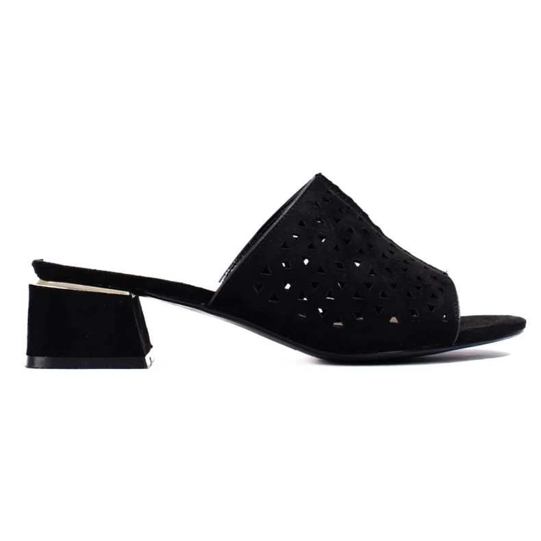 Black women's openwork flip-flops with a low heel