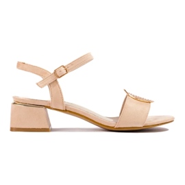 Women's beige suede sandals with low heels