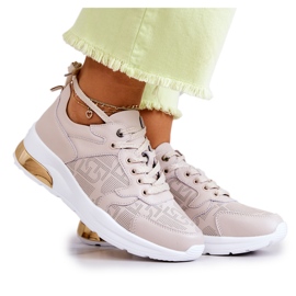 S.Barski Leather Women's Sports Sneakers on a Beige Wedge