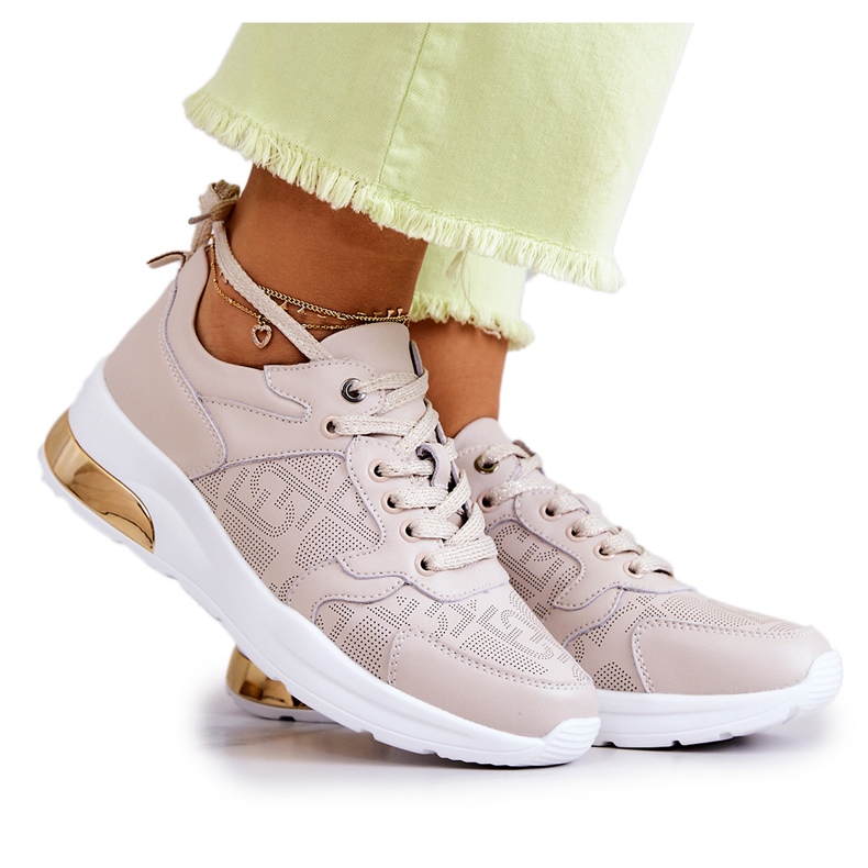 S.Barski Leather Women's Sports Sneakers on a Beige Wedge
