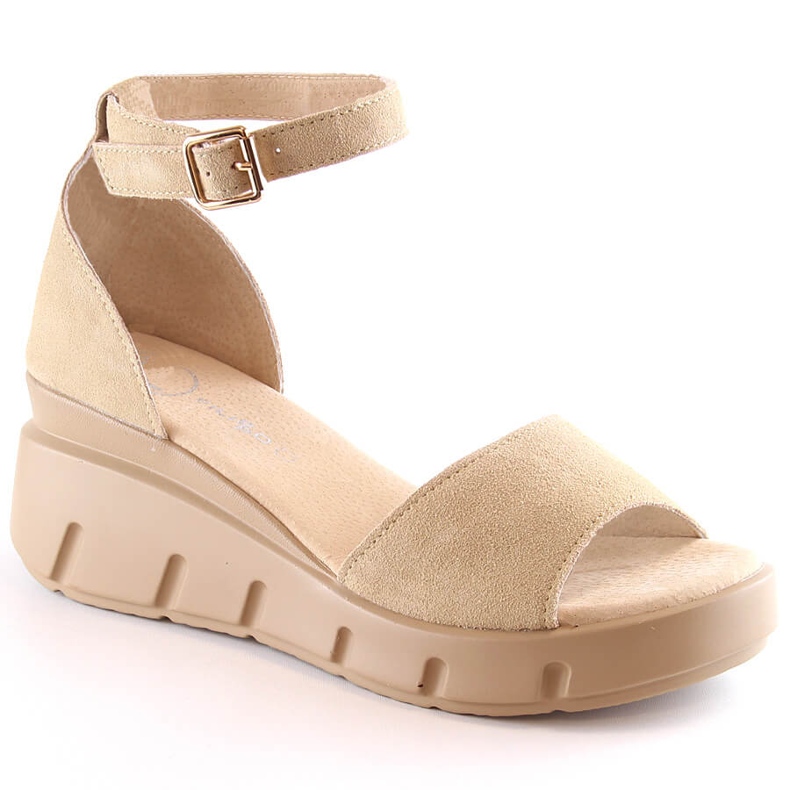 Beige leather suede sandals for women Filippo DS4455