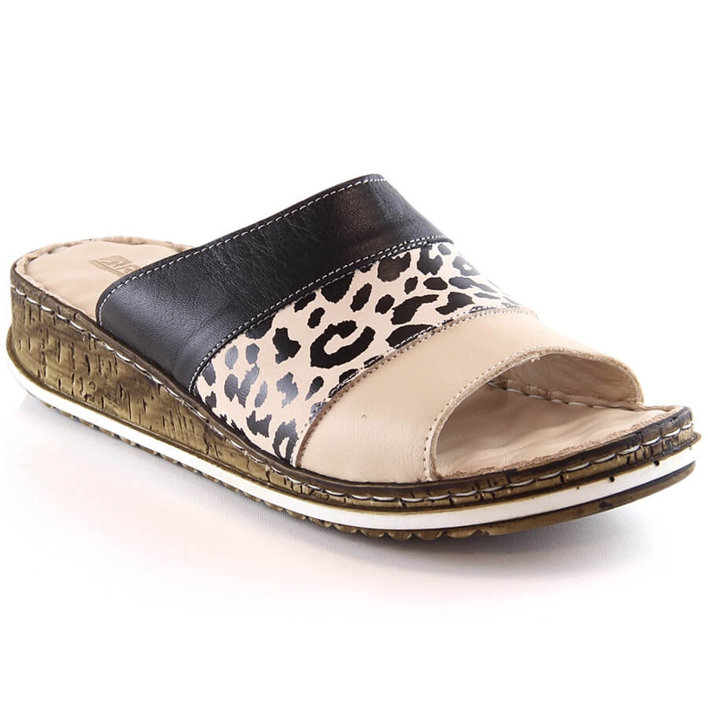 Comfortable women's leather slippers with a leopard print Artiker 52C0972 black