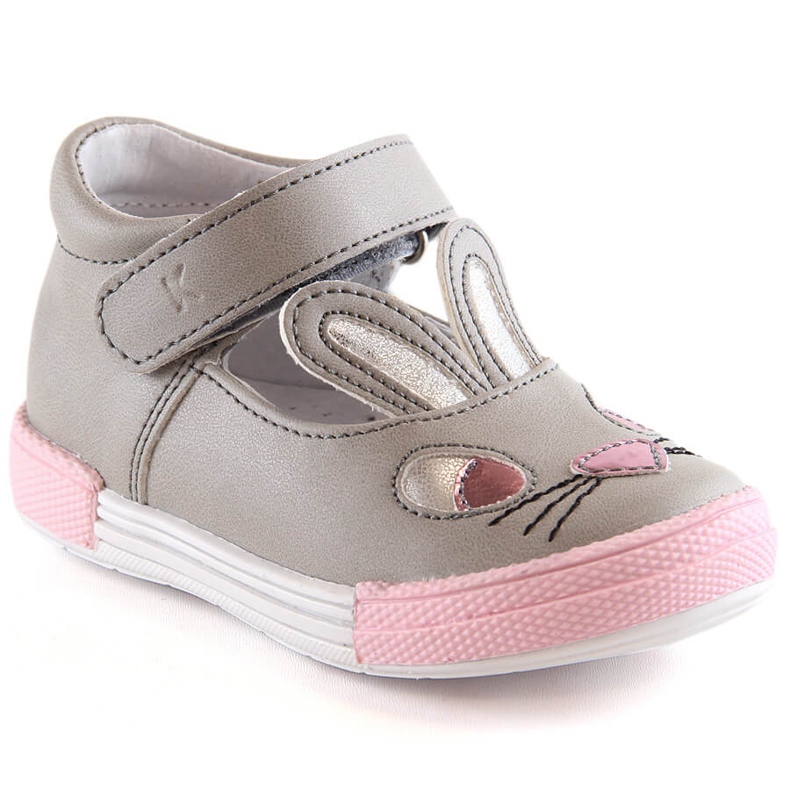 Gray Kornecki 6480 girls ballerina shoes with velcro grey