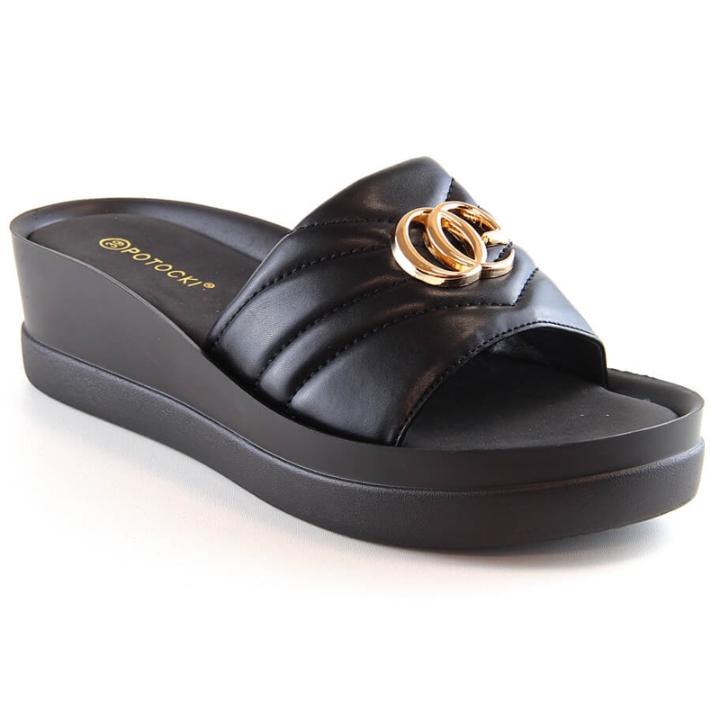 Women's black wedge slippers Potocki YQ21001
