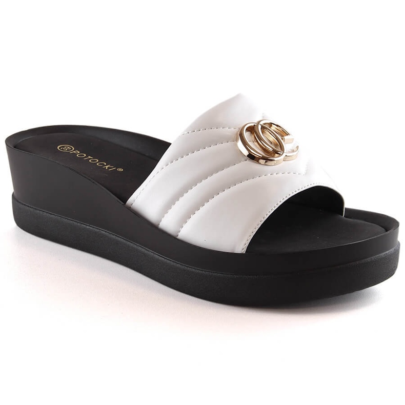 Women's white wedge slippers Potocki YQ21001