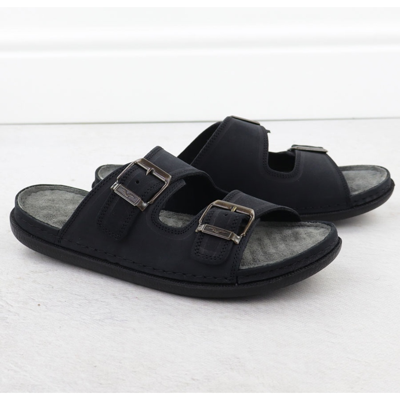 Leather comfortable men's slippers with buckles black T.Sokolski Fs M01